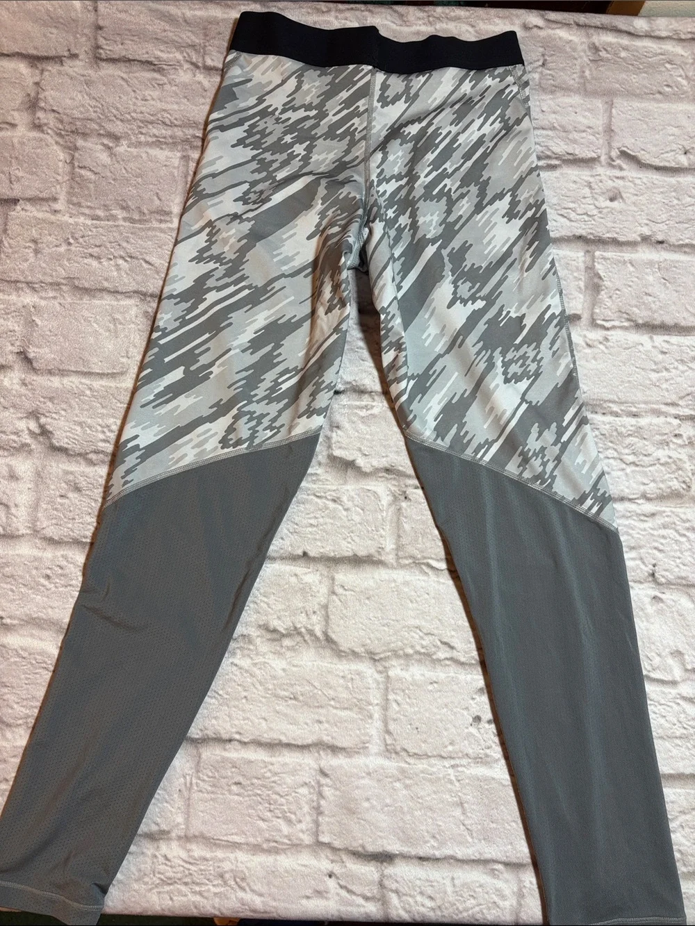 Nike Grey Camo Leggings with Pink Swoosh